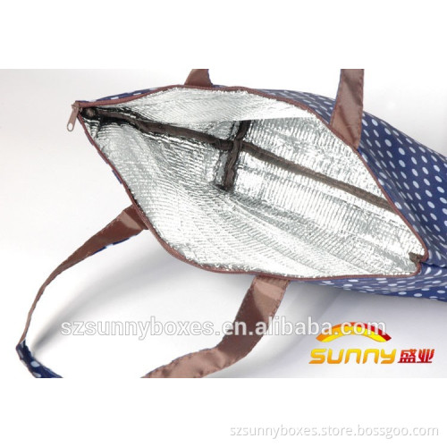 Promotion Waterproof Thermal Insulation Tote Foldable Handbag With Zipper Closure
